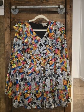Sequin Floral Mini Dress - Multicolor